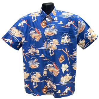 Tan Retro Baseball  Hawaiian shirt -Made in USA 100% Cotton